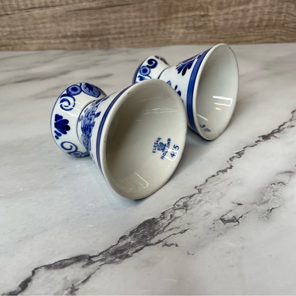 Elesva 455 Deft Holland Hand Painted Blue and White Floral Candle Holders - Picture 4 of 13